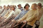 Michael Ancher, fiskere trakker vod ved skagen